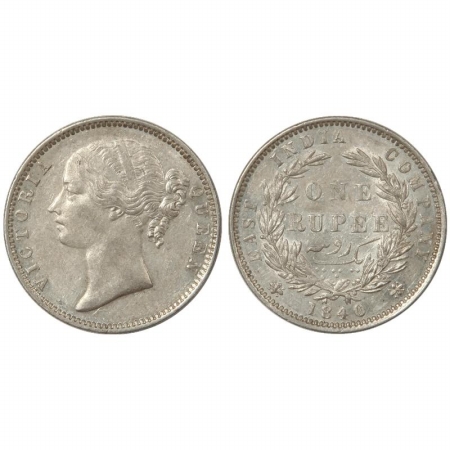 Victoria Queen, divided legend, Silver Rupee, 1840, Madras Mint, obv. ‘W.W.B.’ raised, rev