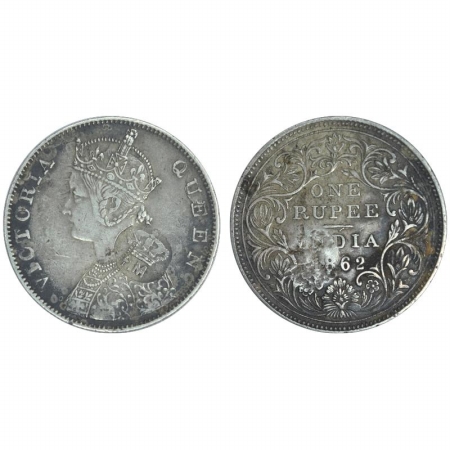 Victoria Queen, Silver Rupee, 1862, counter stamped, Crown and PM for Port Mozambique. Ver