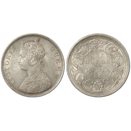 Victoria Queen, Silver Rupee, 1862, Calcutta Mint, B/II/0/0. (Pr 55) Scarce, Very Fine +.