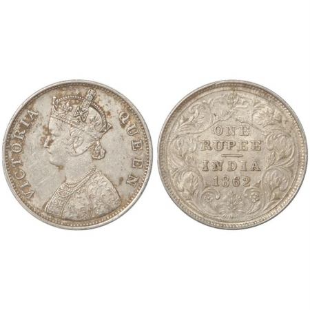 Victoria Queen, Silver Rupee, 1862, Bombay Mint, B/II/0/0, thick lettering type. Rare, Abo