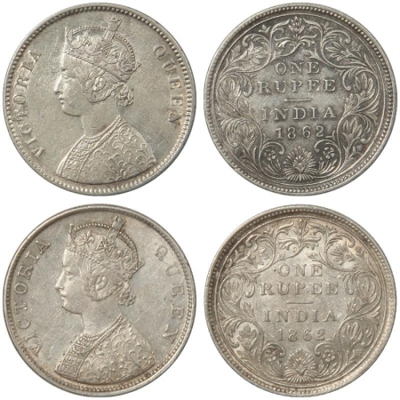 Victoria Queen, Silver Rupee (2), 1862, Calcutta Mint, A/II (a)/0/0 and 1862, Bombay Mint,