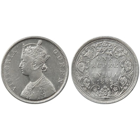 Victoria Queen, Silver Rupee, 1862, Bombay Mint, B/II/3/0. (Unlisted) Rare, Fine +