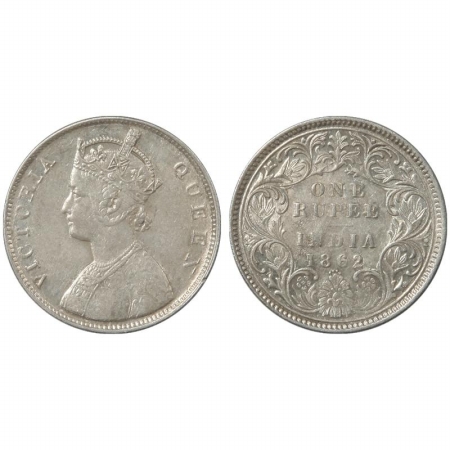Victoria Queen, Silver Rupee, 1862, B/I/0/4. (Pr 80) Very Fine, Rare