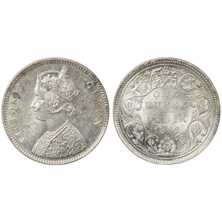 Victoria Queen, Silver Rupee, 1862, Bombay Mint, A/II/0/5, all five dots in a line. (Pr 85