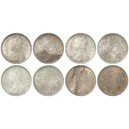 Victoria Queen, Silver Rupee (4), 1862, Bombay Mint, B/II/1/0, B/II/2/0, B/II/0/3 and B/II