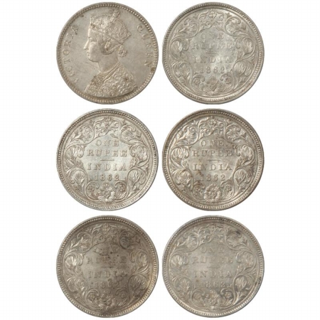 Victoria Queen, Silver Rupee (5), 1862, Bombay Mint, A/II/0/4, A/II/0/5, A/II/0/6, A/II/0/