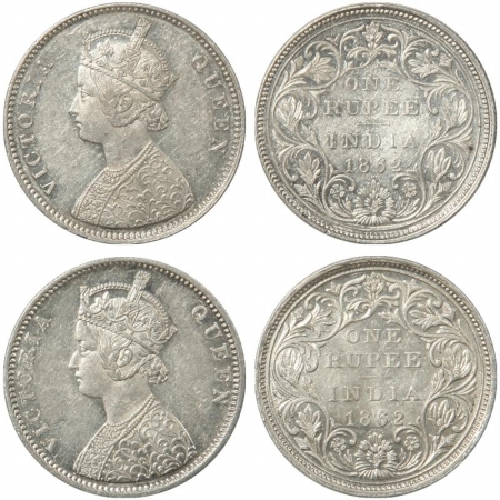 Victoria Queen, Silver Rupee (2), 1862, Bombay Mint, A/II/0/7, with Crescent and without C