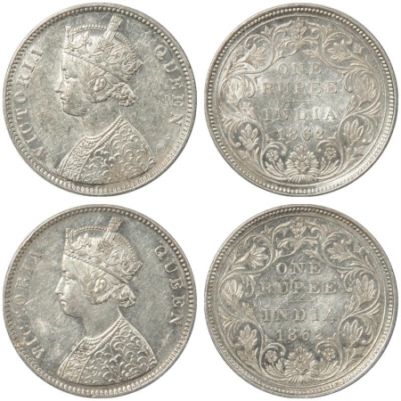 Victoria Queen, Silver Rupee (2), 1862, Bombay Mint, A/II/0/10. (Pr 93). (2 coins) Scarce,