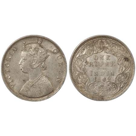 Victoria Queen, Silver Rupee, 1862, Bombay Mint, B/I/0/4. (Pr 80) Rare Variety, Very Fine 