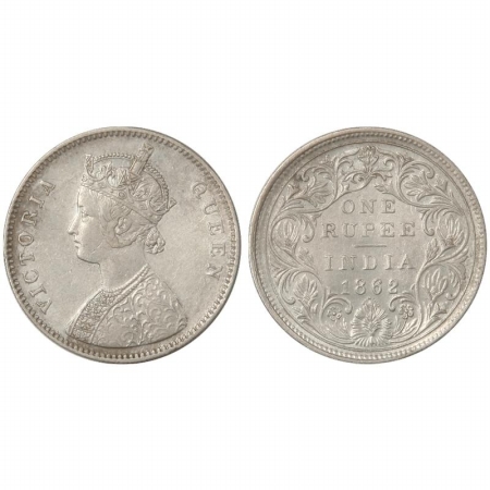 Victoria Queen, Silver Rupee, 1862, Bombay Mint, A/II/0/11, 11th dot below the 3rd dot. (P