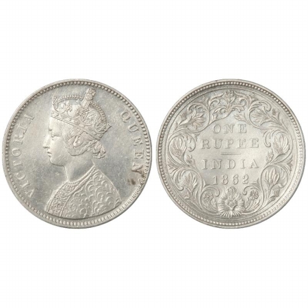 Victoria Queen, Silver Rupee, 1862, Bombay Mint, A/II/0/11, 11th dot below the 8th dot.(Pr