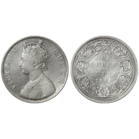 Victoria Queen, Silver Rupee, 1862, B/II/2/3. Very Fine.