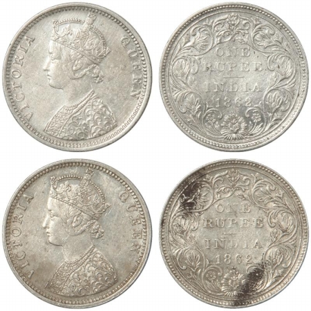 Victoria Queen, Silver Rupee (2), 1862, Bombay Mint, C/II/1/2. (Pr 105). (2 coins) Scarce,