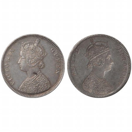 Victoria Queen, Silver Rupee Lakhi, obverse type, deeply struck on the other side. Very Ra