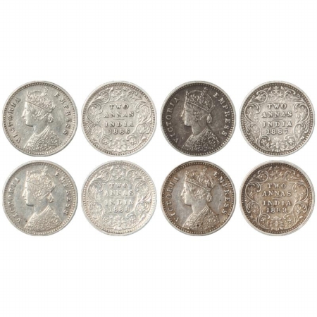 Victoria Empress, Silver Two Annas (4), 1886, Bombay Mint, B/II, B incuse, 1887, Bombay Mi