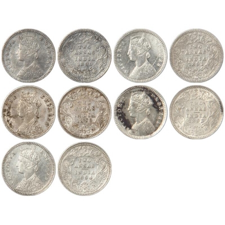 Victoria Empress, Silver Two Annas (5), 1890, Calcutta Mint, B/II, C incuse, 1891, Calcutt