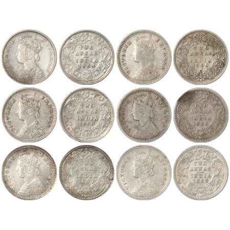 Victoria Empress, Silver (6), Two Annas, 1895, Calcutta Mint, B/II, C incuse, 1896, Bombay