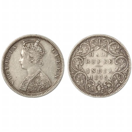 Victoria Queen, Silver 1/2 Rupee, 1875, Bombay Mint, B2/II/dot. (Pr 286) Rare, Very Fine