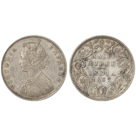 Victoria Empress, Silver 1/2 Rupee, 1877, Bombay Mint, A/II/dot. (Unlisted) Very Rare, Ver