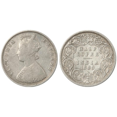Victoria Empress, Silver 1/2 Rupee, 1883, Calcutta Mint, A/I, C incuse. (Pr 267) Very Rare