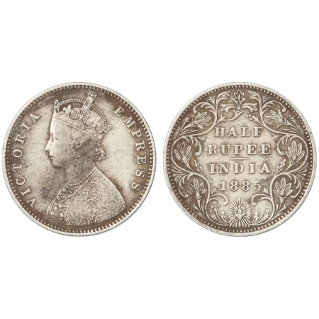 Victoria Empress, Silver 1/2 Rupee, 1885, Bombay Mint, A/II, B raised. (Pr 294) Very Rare,