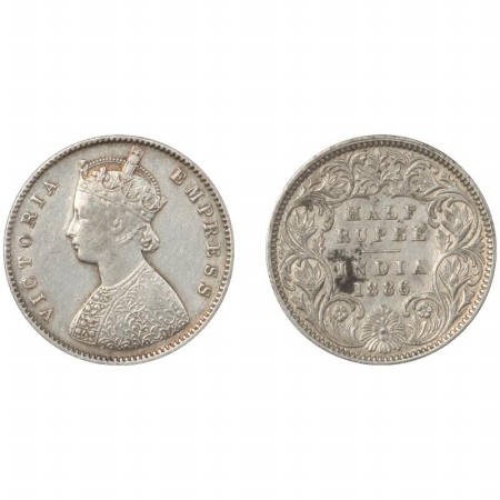 Victoria Empress, Silver 1/2 Rupee, 1886, Calcutta Mint, A/I, C incuse.(Pr 270) About Very