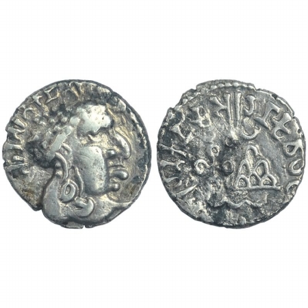 Satavahanas, Vasithiputra Siri Satakarni, Silver Dramma, 2.18g, Portrait type, decorated b