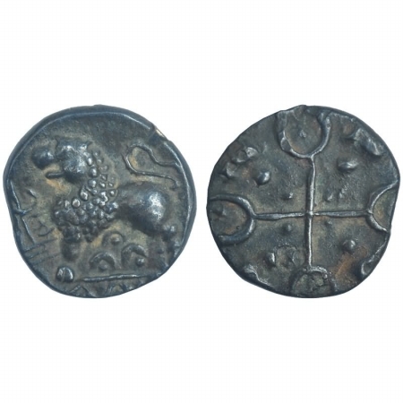 Satavahanas, Copper, 3.21g, Junnar-Lion type with the usual lion seated and facing to left