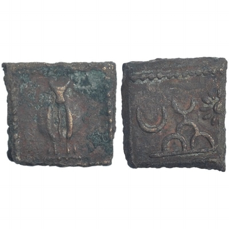 Western Kshatrapas, Anonymous, the reign of Rudradaman I, Copper, 3.52g, Facing Bull type,