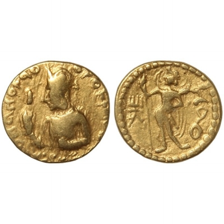 Kushan Empire, Huvishka. Circa AD 152-192. Gold Dinar, 7.7g, 1st emission. Diademed and cr