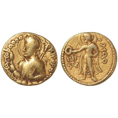 Kushan Empire. Huvishka. Circa AD 152-192. Gold Dinar, 7.8g, Crowned half-length bust of H