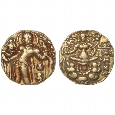 Chandragupta II, Archer Type, Gold Dinar, 8.2g, CLASS II, Variety F (Sword at waist. Very 