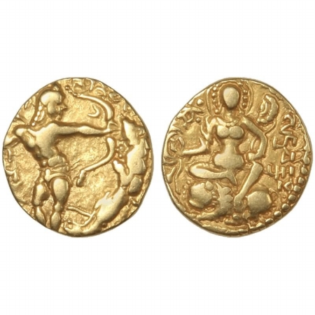 Chandragupta II, Lion Slayer Type Gold Dinar, 7.7g, Class I, Var C: obv. Muscular bare bod