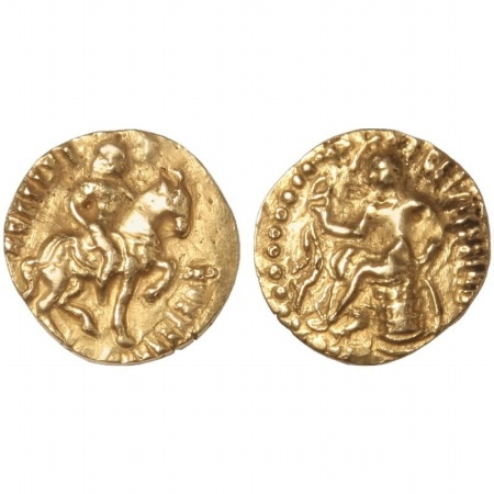 Kumara Gupta, Horseman type Gold Dinar, 8.7g, Class I, new variety (Crude Execution) obv. 