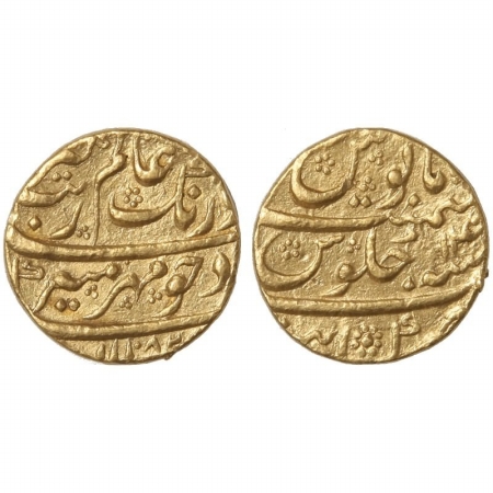 Aurangzeb, Gold Mohur, 11g, Mint Khambayat, AH 1082, RY 14, (KM 315.27). Very Fine, Scarce