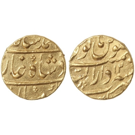 Muhammad Shah, Gold Mohur, 11g, Mint Dar us sarur Burhanpur, RY 12, (KM 438.6). Very Fine,