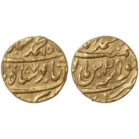 Muhammad Shah, Gold Mohur, 10.9g, Mint Muhammadabad Banaras, AH 115x, RY 29, (KM 438.5). V
