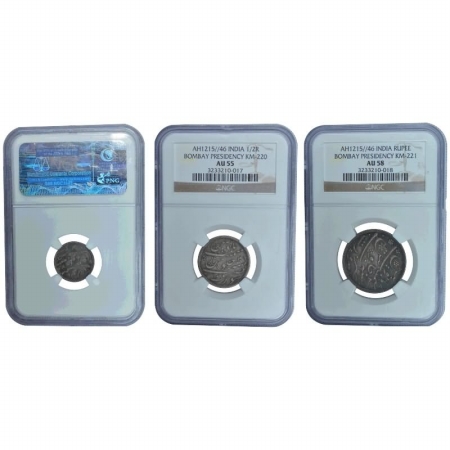 Bombay Presidency, Silver (3) 1/4, 1/2, and Rupee, Mint Surat, in the name of Shah Alam II
