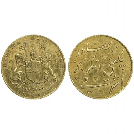 Madras Presidency, Gold Asharafi, undated, (AD 1819) East India company arms, rev. Value i
