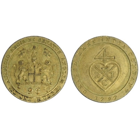 Madras Presidency, Gold Gilt Proof, 1/96 Rupee (1/2Dub) AD 1797, lettered edge East India 