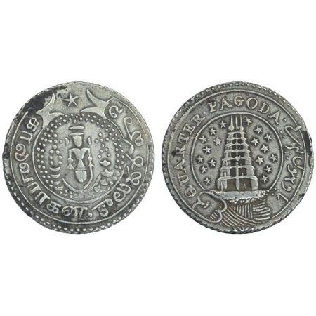 Madras Presidency, Silver 1/4 Pagoda, undated (AD 1808) obv. Value in English and Persian,