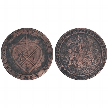 Madras Presidency, Copper 1/48 Rupee (Dub), AD 1794, lettered edge 'English East India Com