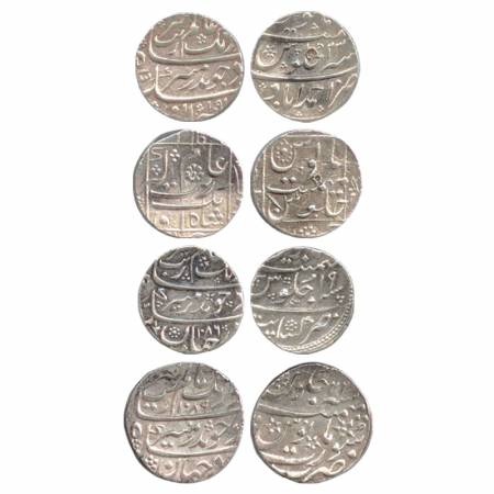 Aurangzeb, Silver Rupee (4), Ahmedabad, Khambayat, Junagadh and Surat Mint, Various date a