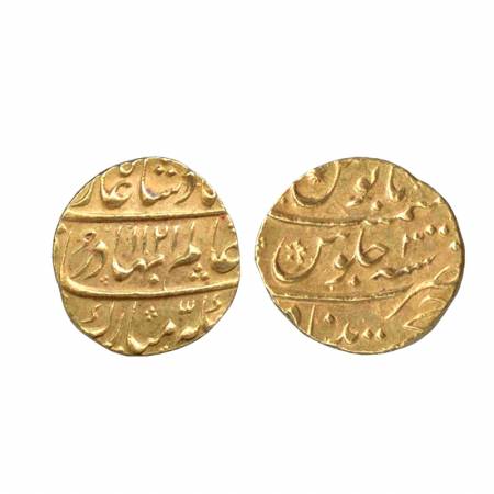 Shah Alam I, Gold Mohur, 11g, Khujista Bunyad Mint, AH 1121, RY 3, (KM 356.7). Extremely F