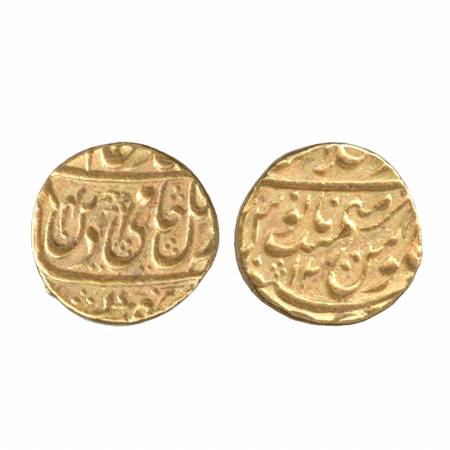 Shah Alam II, Gold Mohur, 10.82g, Shahjahanabad Mint, AH (11) 84 RY 12, Hamiddin type. Ver