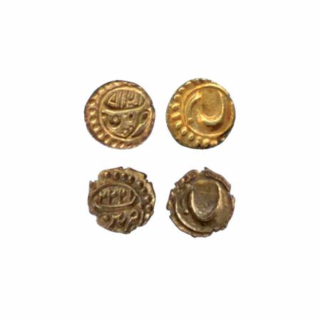 Mysore, Gold Fanam (2), Tipu Sultan, Patan Mint, AM 1218, 1222 Retrograde Date, Persian He