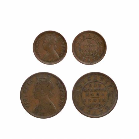 Bikanir (2), Copper ½ Pice, 1/4 Anna, Portrait of Queen Victoria, AD 1894, 1895, (KM 70, 7