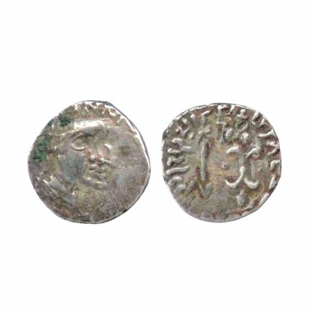 Western Kshatrapas Nahapana, Silver Drachma, Obv: king's bust to right (die slippage resul