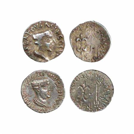 Western Kshatrapas, Kshaharata dynasty, Nahapana (c. 33 – 78 AD), (2) Silver Drachms, one 