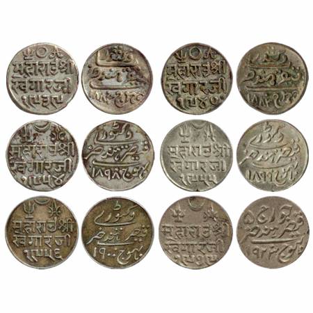 Kutch, Silver 1 Kori (6), Khengarji III, VS 1939 AD, 1882 VS 1940 AD 1883, VS 1954 AD 1898